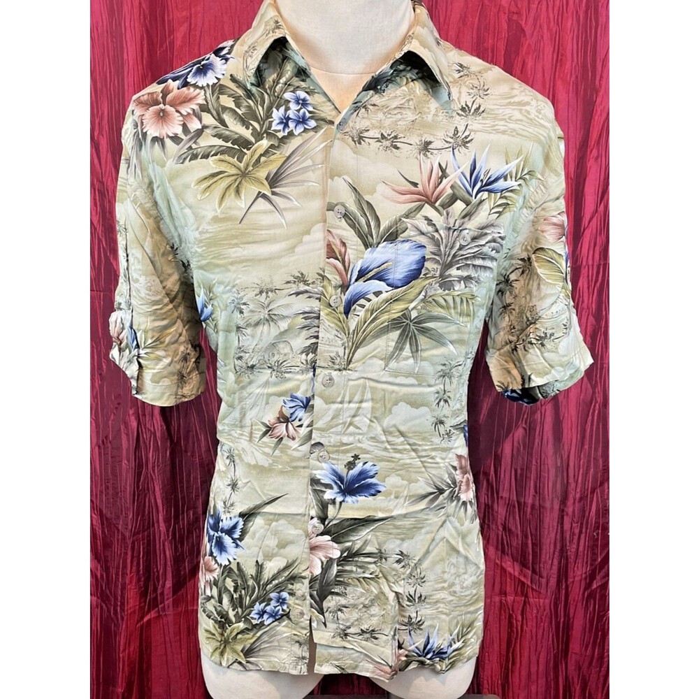 Mens Vntg Campia Moda Floral Rayon SS Hawaiian Aloha Island Shirt sz M